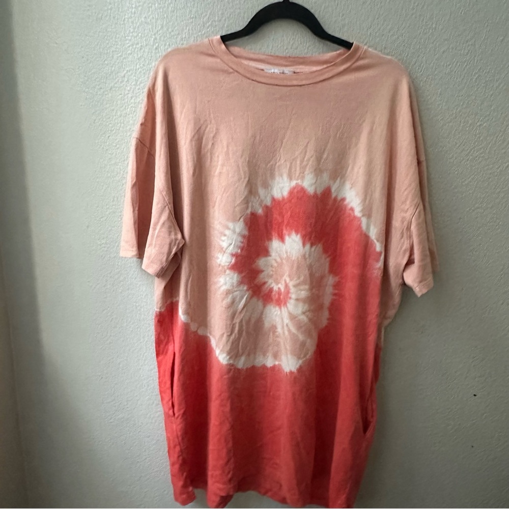 NINETY PERCENT pink tie dye t-shirt front pocket mini dress one size